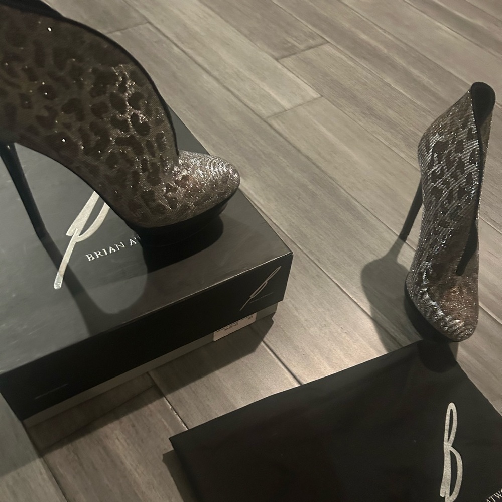 Brian Atwood Metallic Leopard platform Booties